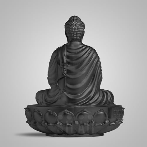 Image of SILAII Gautama Buddha Statue for Home Decor - 1 Feet | Matte Black Buddha Showpiece for Home & Office | Spiritual Buddha Idols for Home Decor