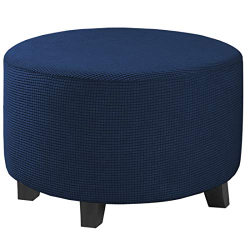 Image of H.VERSAILTEX Ottoman Cover Stretch Ottoman Slipcover Round Ottoman Storage Cover Folding Stool Covers Furniture Protector Cover for Footrest Ottoman Fit Dia 30 inch - 41 inch, Navy