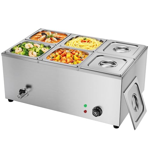 TAIMIKO Bain Marie électrique en Acier Inoxydable 220V Chauffe-Plats Professionnel Commercial avec 6 Bacs Casseroles avec Robinet de vidange Contrôle de la...