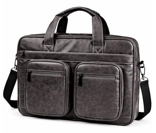 Image of MOCA PU Leather Laptop Bag for Men & Women | Office Briefcase | Multi-Pocket Messenger Bag | Fits 15.6 Inch Laptop | Adjustable Shoulder Strap