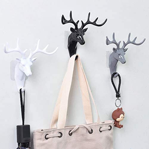 Image of KPNG Deer Plastic Head Single Wall Hook /Hanger Animal Shaped Coat Hat Hook Heavy Duty, Rustic, Decorative Gift (Black, Grey Random) 2 Piece