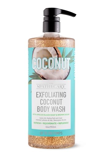 The Spathecary Exfoliating Coconut Body Wash, with African Black Soap and Brown Sugar to Refresh and Rejuvenate, 33 oz