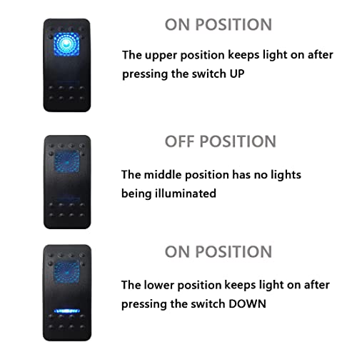 Image of Blue 7Pin ON-Off-ON Rocker Switch with Wires 3 Position DPDT Toggle Switch for Ship Marine Vehicle Yacht Tugboat Vessel 12V 24V Waterproof