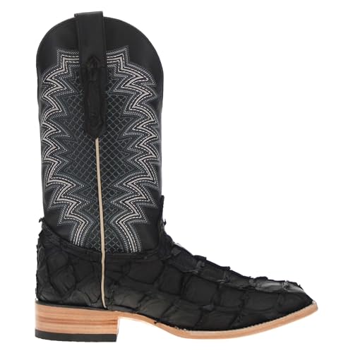 Image of Vaccari Men's Dylan Genuine Pirarucu Fish Leather Broad Square Toe Cowboy Boots