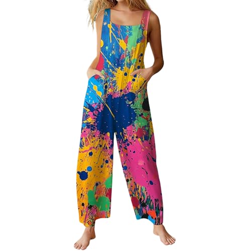 Peto Mono Elegante para Mujer Verano suelta Jumpsuit Una Pieza Pantalones de Tirantes Camiseta sin Mangas Color sólido Vintage Pantalones Anchos de Rectos Playsuit Fiesta