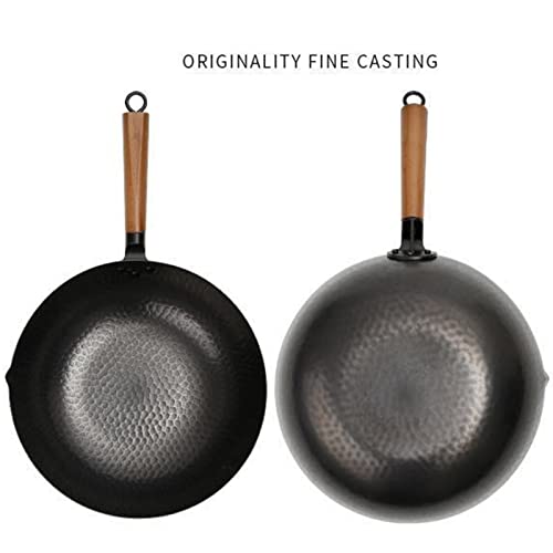 Wok de Hierro Fundido, 12.6 pulg, Fondo Plano, Mango Madera y Tapa miniatura 4