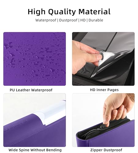 Top Loader Binder, Holds 128 Cards, 4 Pocket Zipper Binder for 3" x 4" Top Loader, Ringless Side-Loading Pages, Collectible Sports & Hard Sleeve Card Album (Purple) - Image 3