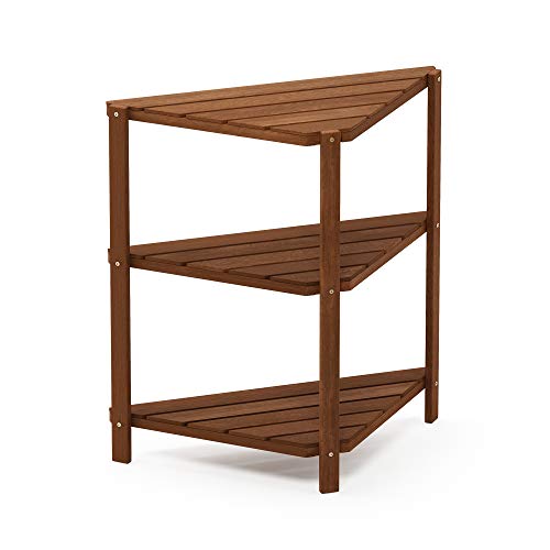 Furinno Fg18445 Tioman Hardwood Patio Furniture Corner Shelf In Teak Oil, Natural #TOP4