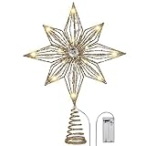 Valery Madelyn 13.6 Inch Pre-Lit Champagne Gold Christmas Tree Topper,Metal Tree top Star with 10...