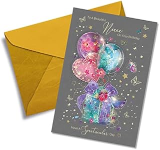 Niece Birthday Card Greeting Card from The Grace Range Gold Foil and Glitter Finish and Gold Envelope
