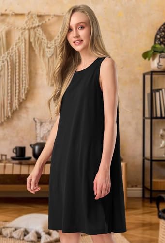 SIORO 100% Merino Wool Women's Sleeveless Dress Casual Solid Tank Dress for Women Knee-Length Summer Dresses with Pockets3