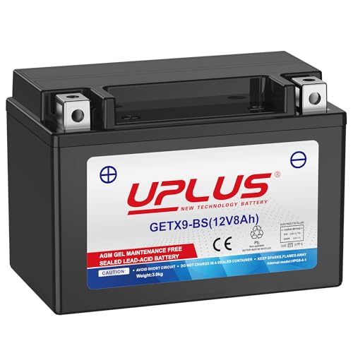 UPLUS GETX9-BS GEL Motorradbatterie 12V 110A 8Ah Rollerbatterie Wartungsfrei Ersatz für YTX9-BS 150L×87B×105H mm