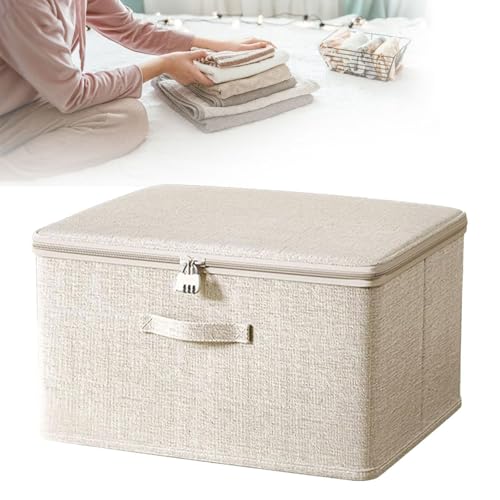 MinimalistLinen Lockable Storage – Foldable Fabric Organizer Box with Dual Zippers, Stackable Design for Clothes, Toys & Seasonal Wardrobe