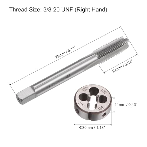 QUARKZMAN 2-teiliges Gewindebohrer- und Schneideisen-Set, 3/8-20 UNF Gewindebohrer & Rundschneideisen, Gewindeschneidwerkzeug-Set für Muttern, Schrauben und Gewindereparatur