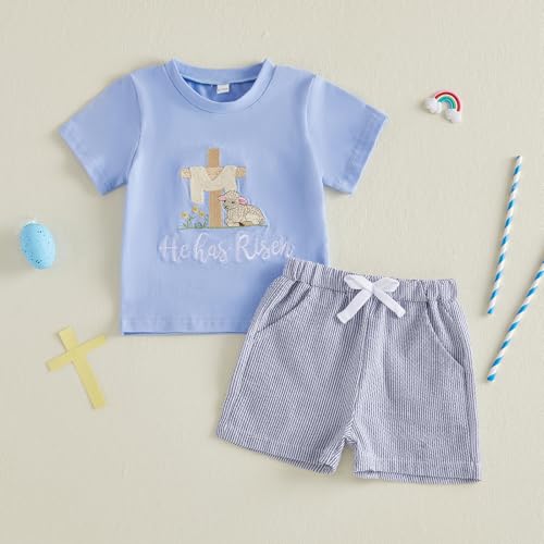 Image of Kavousa Toddler Boy Easter Outfit Baby Boy Bunny Short Sleeve T Shirt And Shorts Set 2 Piece Spring Summer Clothes