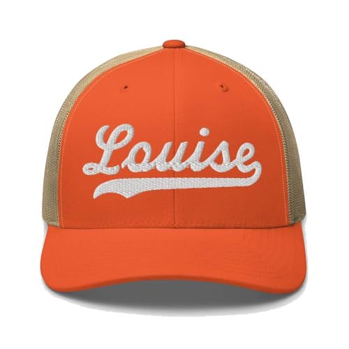 Louise Hat Louise Trucker Hat Baseball Script Embroidered Cap Vintage Sports Mesh Gift Souvenir Headwear MS TX Rustic Orange/Khaki