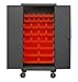 Durham HDCM36-30-1795 Lockable Mobile Cabinet with 30 Red Hook-On Bins, 36" Wide, 12 Gauge