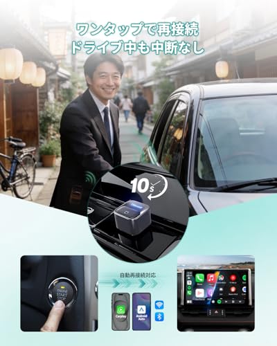 【公式】OTTOCAST オットキャスト Mini Core 2026最新 Ottocast ワイヤレスCarPlay/Android Autoアダプター ミニ 純正有線CarPlay/Android Auto対応車専用 Bluetooth音楽/通話対応 プラグ＆プレイ 自動接続 98%以上の車種適合 USB-Type A&C対応 技適認証取得済