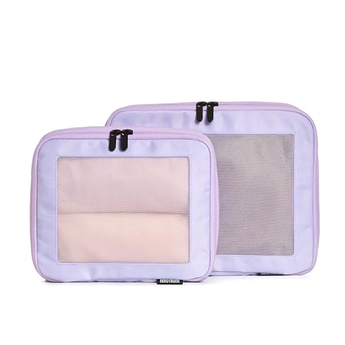 Image of Aerotrunk Compression Packing Cubes for Travel - Luggage Organizer Bags - Double Zipper Packing Cubes for Suitcases (2-Pack, Purple)