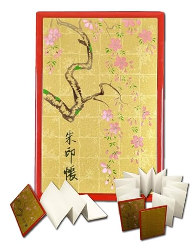 Libro de sellos japonés Goshuincho Btale para templos con tapa dura hecha a mano Sakura rojo 2