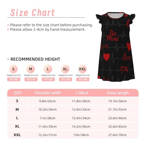 Flutter Sleeve Nightgown Pajama Gown Love Heartbeat Pattern Easy Pull-On Sleepwear Nightdress3