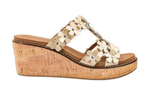 Image of Corkys Footwear Womens Mic Drop Wedge - Featuring A 2.5-inch Heel, A Strappy Upper with 3D Floral Embellishments, and Corkys Signature Soft EVA Insoles