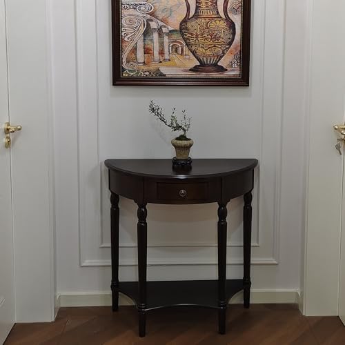 Mesa consola de entrada con esquinas redondeadas y estante de cristal