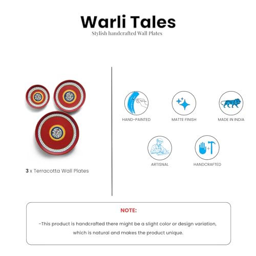 Image of ExclusiveLane 'The Warli Tales' Terracotta Wall Plates for Home Decoation (Set of 3, Multicolor, Hand-painted) | Terracotta Plates for Wall Decor Plates Sets Decorative Wall Plates for Living Room