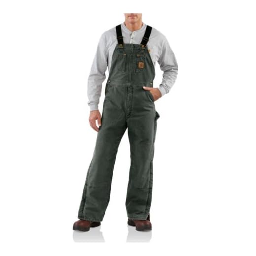Carhartt Men's Quilt Lined Sandstone Bib Overalls,Moss,40 x 30