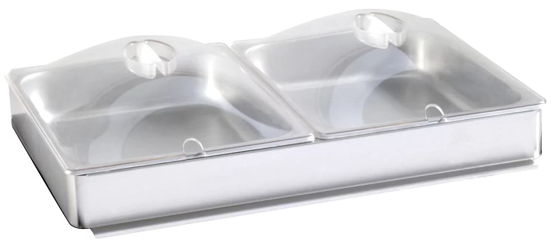 BroilKing INBS-2P Half-Size Chafing Pans with Utensil Slots | Inset Accessory Park Buffet Server for Restaurant Catering | (2) 4.3 Qt Pans, Clear Lids, Pan Hodler | Stainless Steel, Polycarbonate