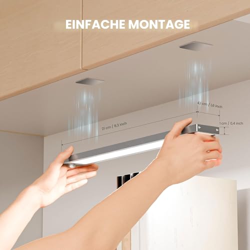 LROLTEF Schrankbeleuchtung Led Lampe mit Bewegungsmelder - 21cm 1500mAh Unterbauleuchte Küche Licht Aufladbar mit Sensor - Dimmbar Schranklicht Treppenlicht - Vitrinenbeleuchtung Magnetische | 2 Stück