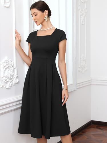 Robe de soirée rétro coupe ajustée évasée col carré Allegra K - 3