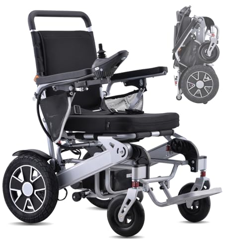 Broobey Tragbare Elektrisch Rollstuh für Erwachsene, leichter Elektrische rollstühle faltbar, Unterstützung 150kg, Elektrische Rollstuhl für Senioren Silber