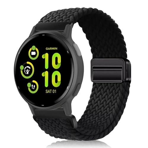PaceBid 20mm Nylon Correa para Garmin Forerunner 165/165 Music/245/645/570 42mm/70/170 43mm, Trenzada Magnética Reloj de Repuesto para Garmin Vivoactive 6/5/Venu Sq 2/Approach S50/S44 - Negro