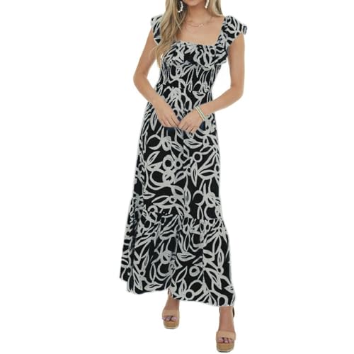 Robe décontractée à col carré imprimé femmes vêtement mode été XL - 6