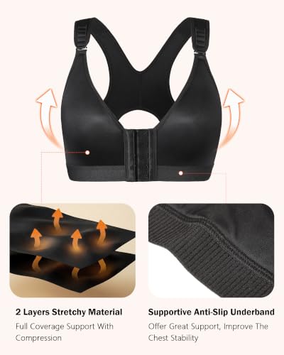 Image of HACI Post Surgical Bra Front Closure Non Padded Racerback Mastectomy