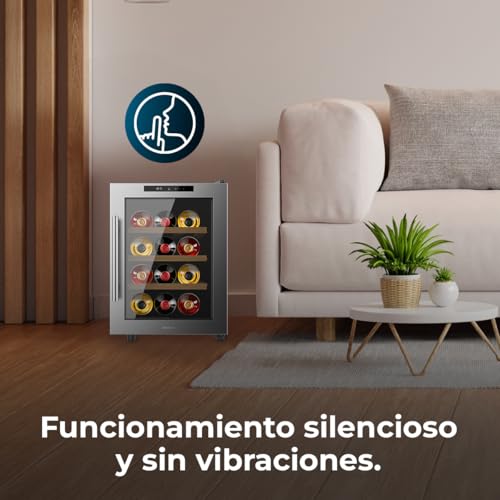 Miniatura 5 de Cecotec Vinoteca Bolero Grandsommelier 1255 Coolwood E, Capacidad 12 Botellas, Estantes De Madera, Control Táctil, Temperatura 8 A 18 C, Temperatura 8 A 18 C, Acero Inox