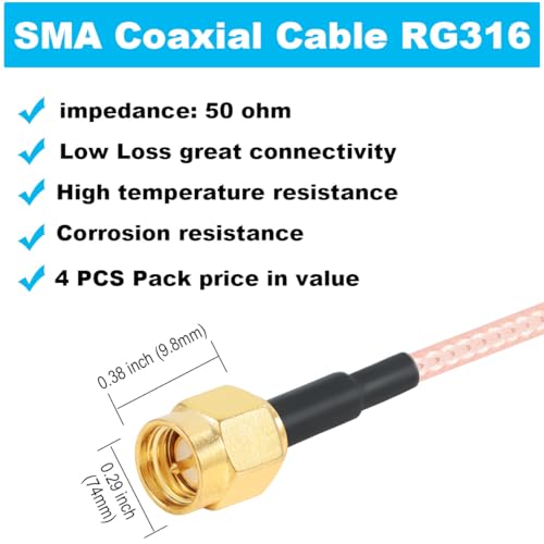 Cable SMA macho a macho RG316 de 15 cm, pack x4 miniatura 2