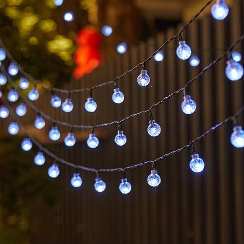 Mateju Guirnaldas Luces Exterior Solar 8 Modos Cadena de Luce Exterior Interior Decoración Impermeable Lámparas Solares de Jardín para Patio Terraza Balcones Fiesta Boda, Clásico (Blanco,7M/50LED)