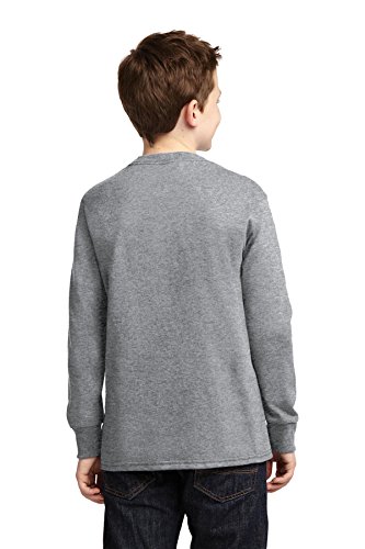 Port & Company Youth Long Sleeve 100% Cotton T-Shirt, Athletic Heather, S2