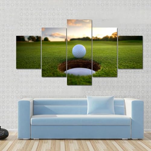 Tableau peinture de golf en 5 parties GONGCAO avec cadre pour salon