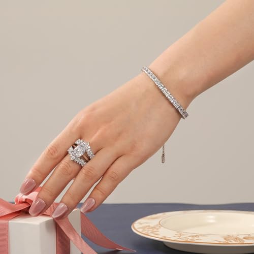 Jeulia 2PCS Interchangeable Wedding Ring Set for Women 925 Sterling Silver 5.44 ct Cushion Cut Diamond Bridal Set Butterfly Eternity Ring Band Romantic Jewelry Gift with Box3