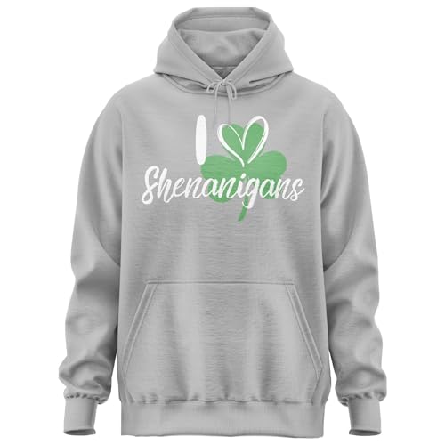 I Love Shenanigans Hoody, Shamrock Hoodie, St. Patricks Day Long sleeve Hoody for Men Women Gray