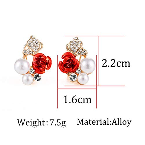 Flower Pearl Earrings - Cz Floral Pearl Stud Earrings For Women,S925 Sterling Silver Red Rose Pearl Stud Earrings Hypoallergenic,Spring Dainty Earrings Gifts For Girls #TOP4