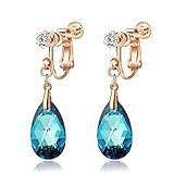 CHLOEOS イヤリング レディース 人気 ノンホールピアス 水滴 華奢 オーストリア クリスタル k18金 大人 可愛い 揺れる 金属アレルギー対応 ノンアレルギー 誕生日 記念日 母の日ギフト (ブルー)