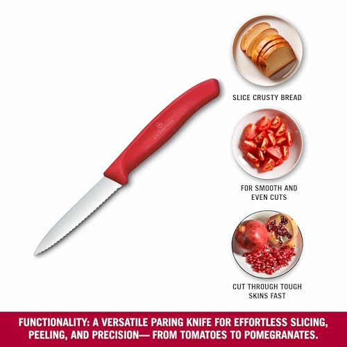 Image of Victorinox Swiss Made, Stainless Steel Swiss Classic Paring Knife, 8 cm, Wavy Edge with Pointed Tip, Professional and Household Use, Kitchen Tools & Items, Red, 6.7631.C1 | Multipurpose Knife