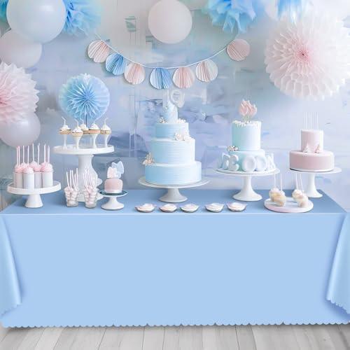 Image of NatNarr 6 Pcs Light Blue Tablecloth, Scalloped Baby Blue Table Cloths