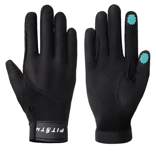 FitsT4 Sports Damen Reithandschuhe Sommer Netting Atmungsaktiv rutschfest Handschuhe Reiten Unisex Erwachsene Fahrradhandschuhe mit Touchscreen-Design für Reitsport Sports Schwarz M