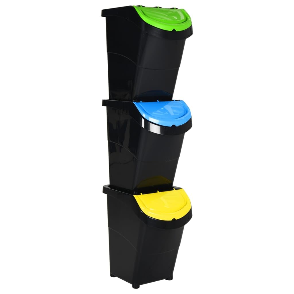 vidaXL Poubelles empilables avec couvercles 3 pcs Noir PP 120 L