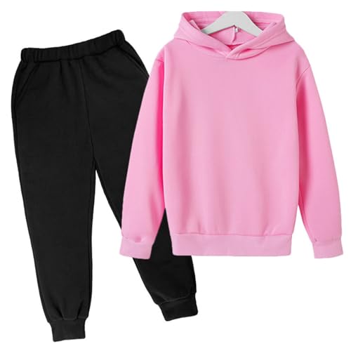 Boys Girls School Uniform 2 Piece Outfits Fleece Hoodie Sweatshirt + Jogger Sweatpants Fall Winter Basic Solid Color Clothes